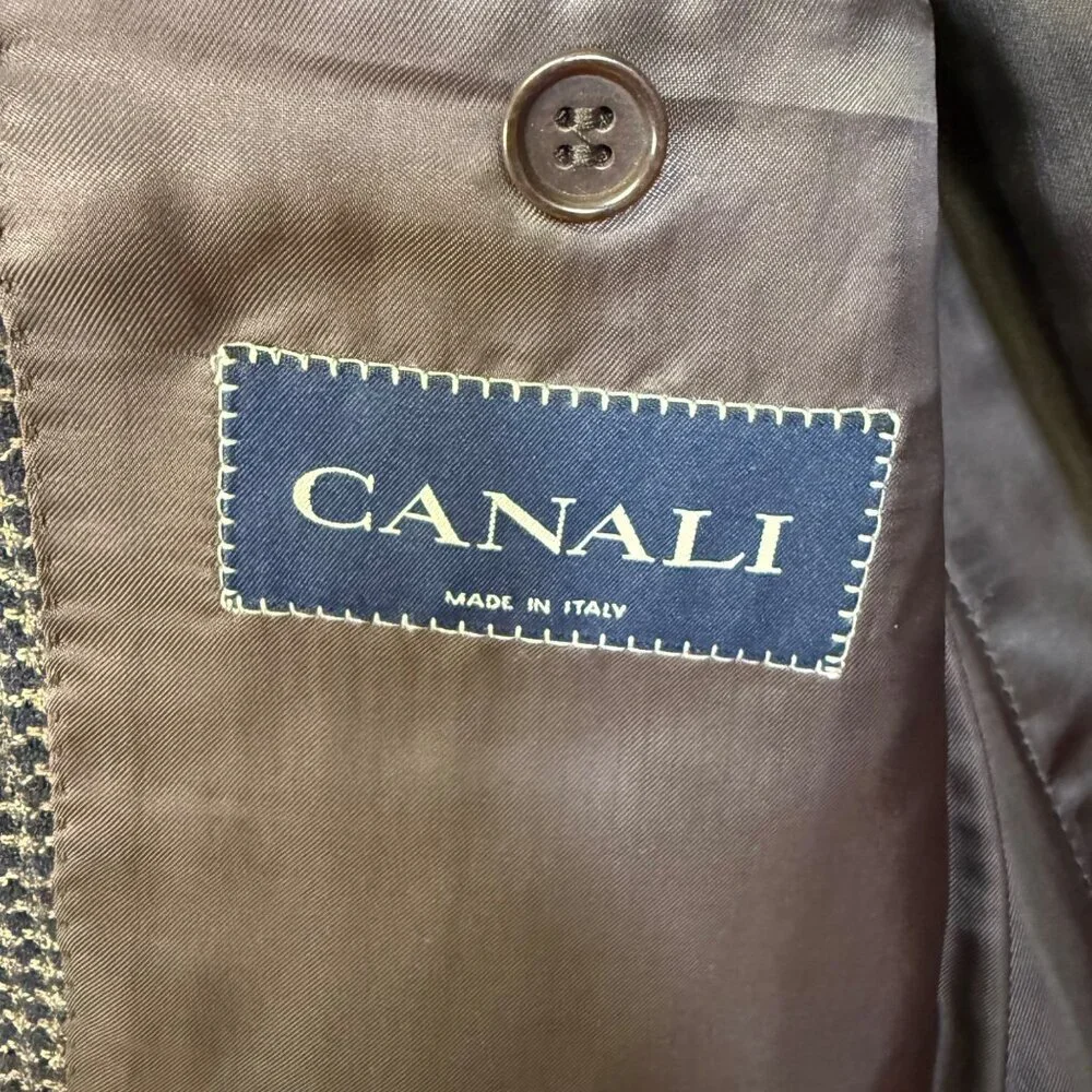 Canali Blazer Mens 40R Wool Brown Blue Houndstooth 3-Btn Made Italy Sport Coat
